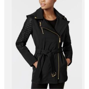 Michael Kors Black Belted Coat with Gold Hardware & Hood – Women’s Large
